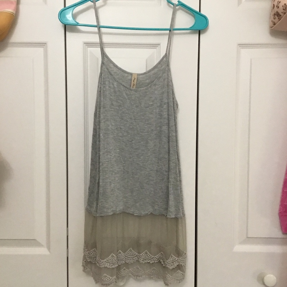 Final Touch Gray Camisole with Lace Hem S